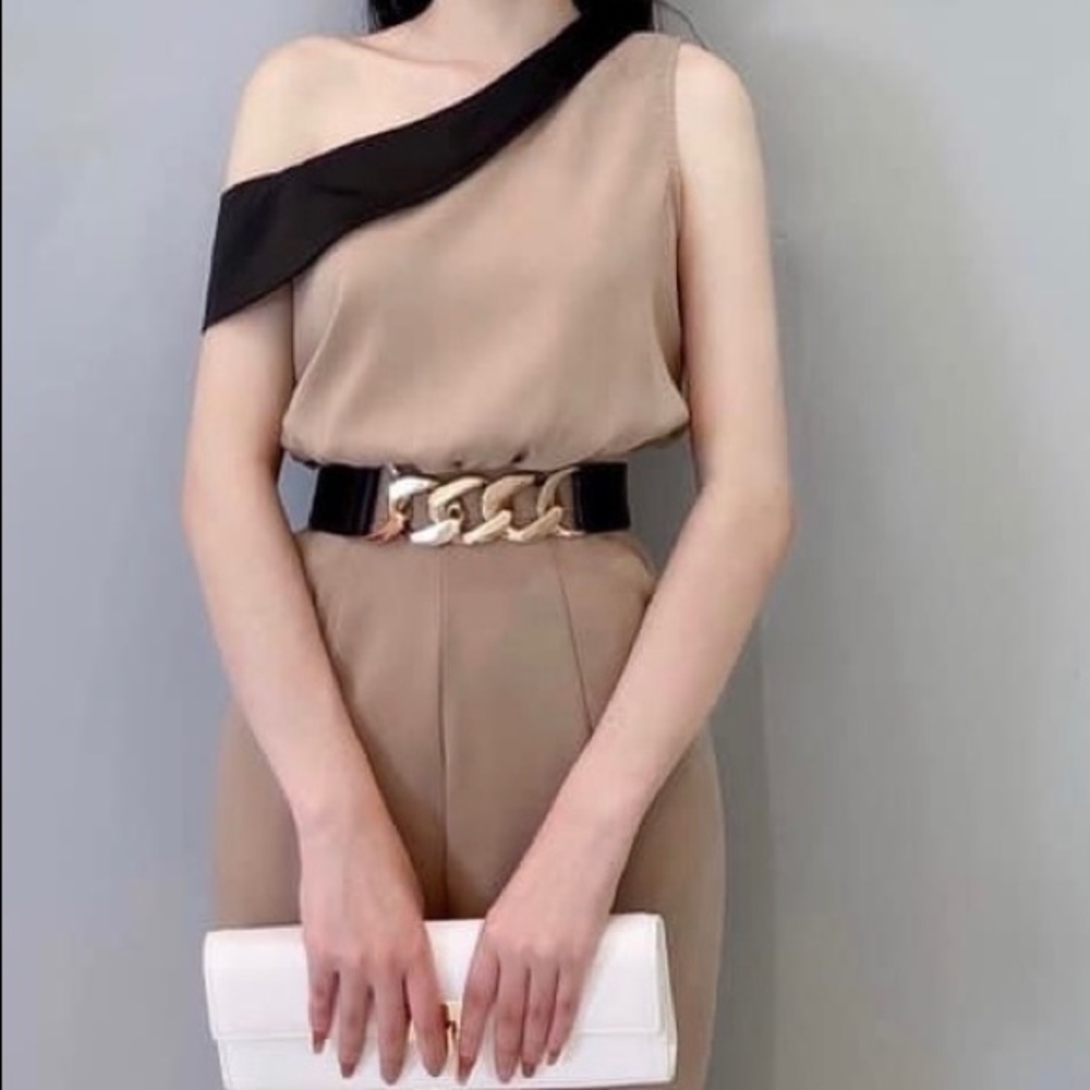 One Shoulder Nude Jumpsuit
